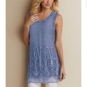 Soft Surroundings Silk Romance Top Blue Heron sz L